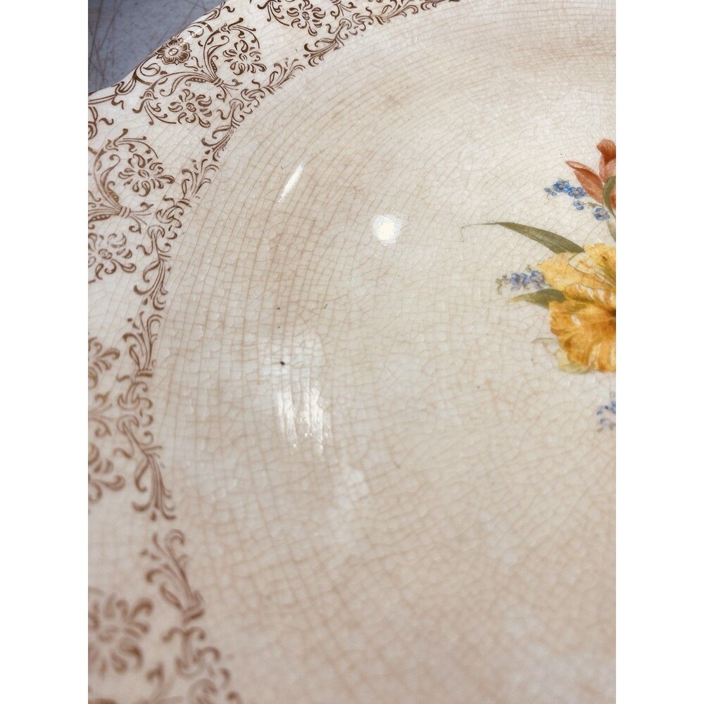 Royal Splendor Handled Serving Plate Beige Floral 22kt Gold Filigree 11.25” - Picture 4 of 12